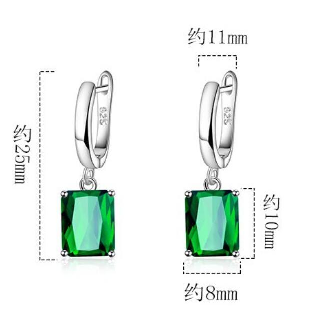 Square Genuine Blue Topaz Amethyst Citrine Garnet Created Sapphire Ruby Emerald 925 Silver Stud Earrings