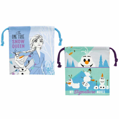 Skater Bento Drawstring Bags with Gussets, Set of 2, Disney Frozen 2 Design, for Girls, Made In Japan, KB64WN-A