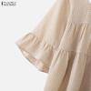 ZANZEA Women Casual Square Collar Plaid Print Loose 3/4 Sleeve Blouse