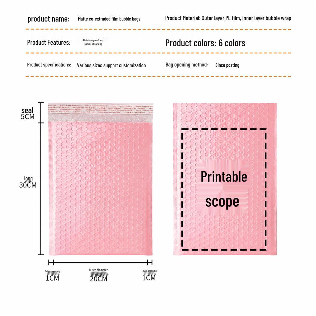 Pink & Black Shockproof Bubble Bags - Custom Printable Self-Adhesive Packaging