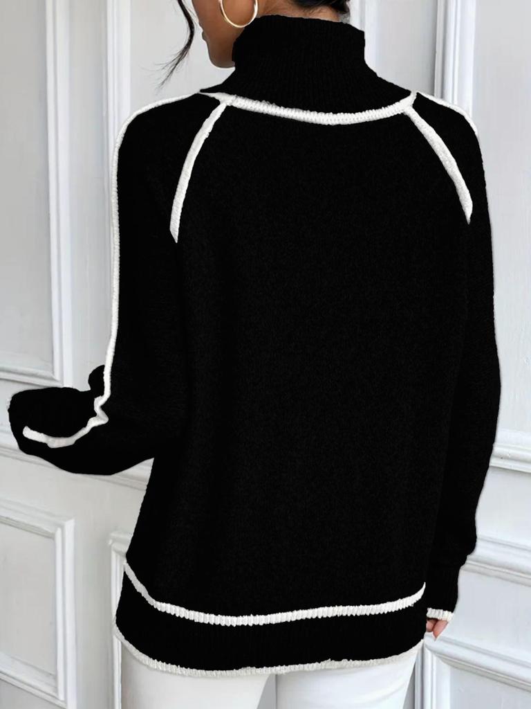 Women's Loose Fit High Neck Solid Color Knit Pullover Sweater