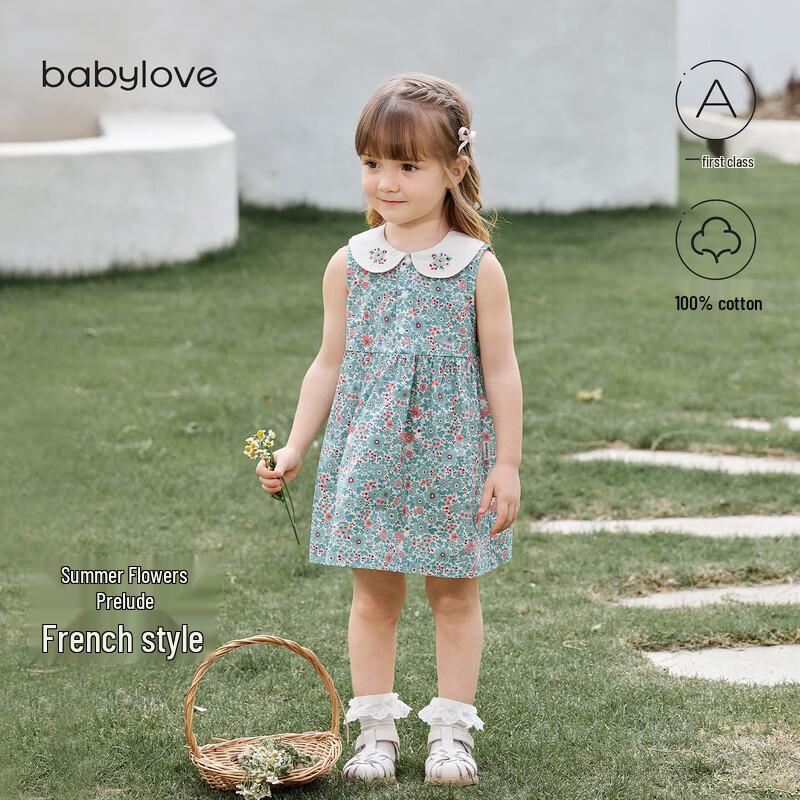 Babylove Girls  French Floral Cotton Sleeveless Dress 100