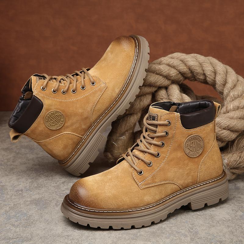 Fashion Men's Retro Suede Work Boots Thick-soled Anti-slip Outdoor Casual Shoe Comfortable and Durable Short Boots for Autumn and Winter