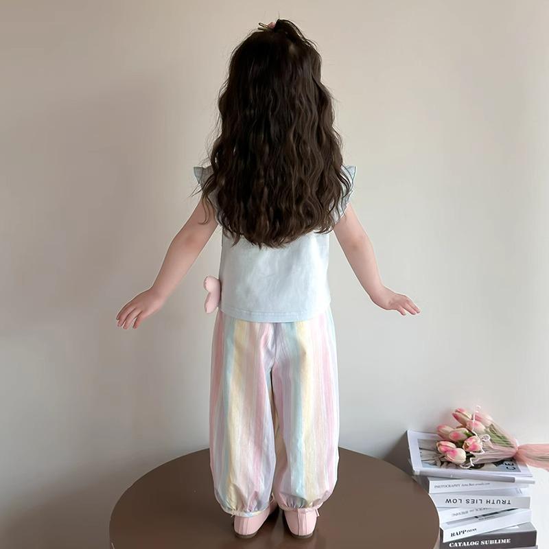 Summer Girls Fashionable Casual Two Piece Set Cute Baby Short Sleeve T Shirt And Pants Trendy Kids Clothing