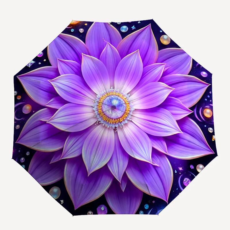 1pc Cosmic Lotus Mandala Folding Umbrella, Durable, Suitable for Outdoor Activities or Rain, Suitable for Commuting yy251027083