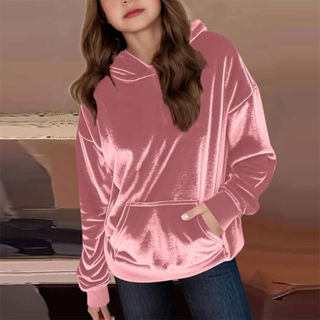Girl's Loose Comfortable Fashionable Gold Velvet Casual Sports Hooded Sweatshirt