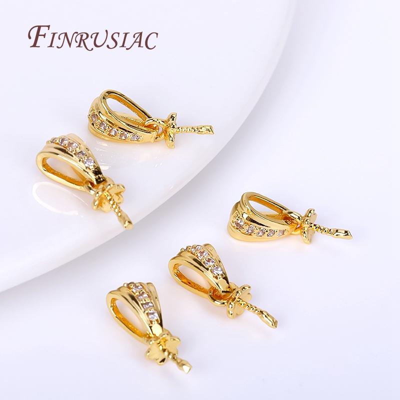 6 Style 18K Gold Plated Zircon-Set Pearl Pendant Mounting,Beads End Caps Peg Bails,Suitable For DIY Pearl Pendants Making