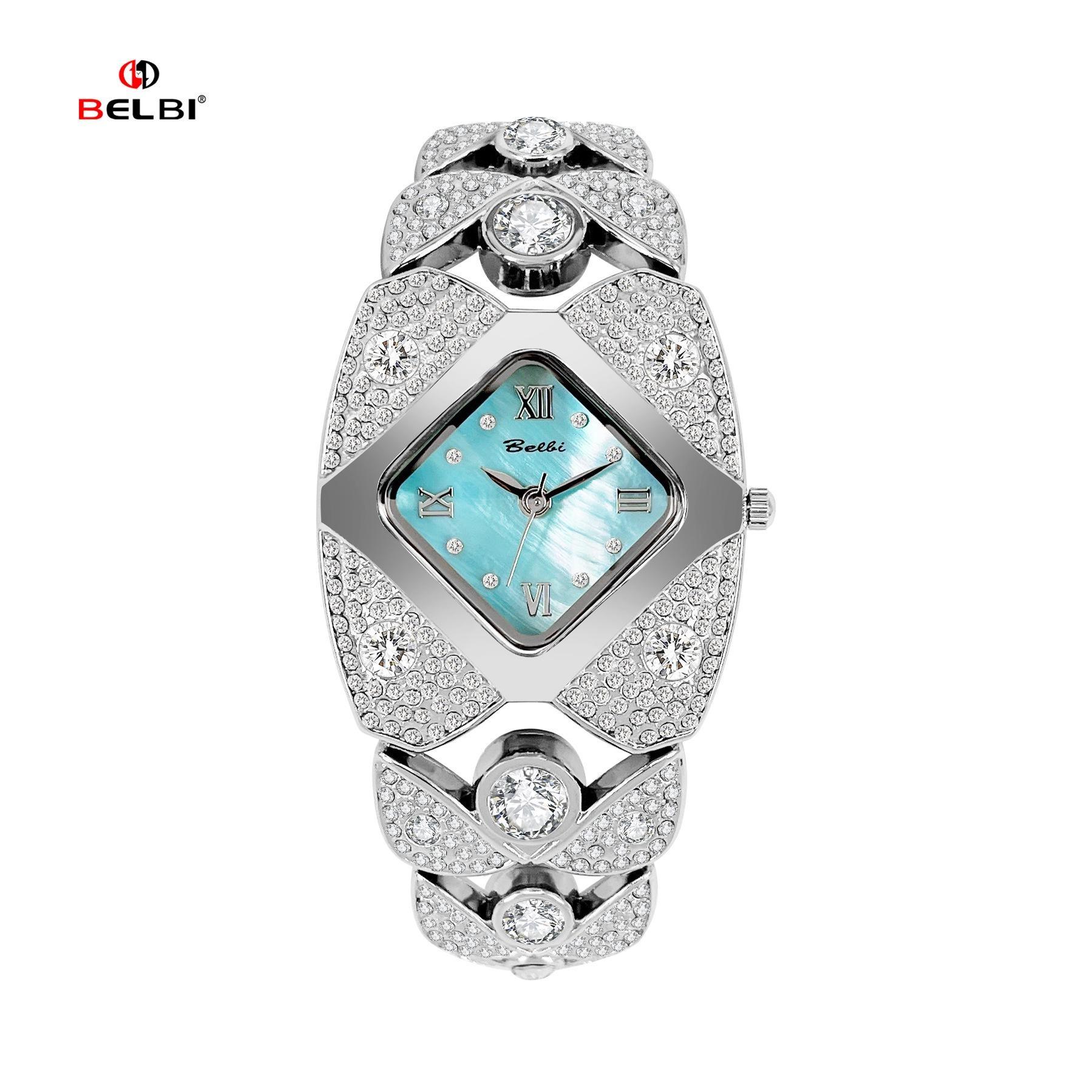 

Unique Design Gold Women Bracelet Watches Luxury Elegant Wrist Watches For Ladies Full Diamond Women Quartz Wristwatches срібний/синій
