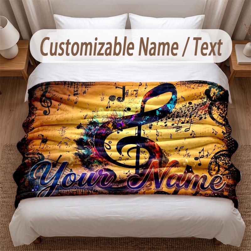 Music General Theme Soft Blanket Personalized Custom Name Text Print Warm Blanket Home Sofa Bedroom Decor