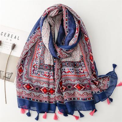 Boho Chic Blumendruck Quasten Schal für Damen - Leichter Polyester, Winddichtes & Sonnenschützendes Tuch mit Ethnischen Mustern