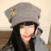 Soft girl wind cat ear button stack hat female autumn face small big head circumference headgear versatile knitted hat