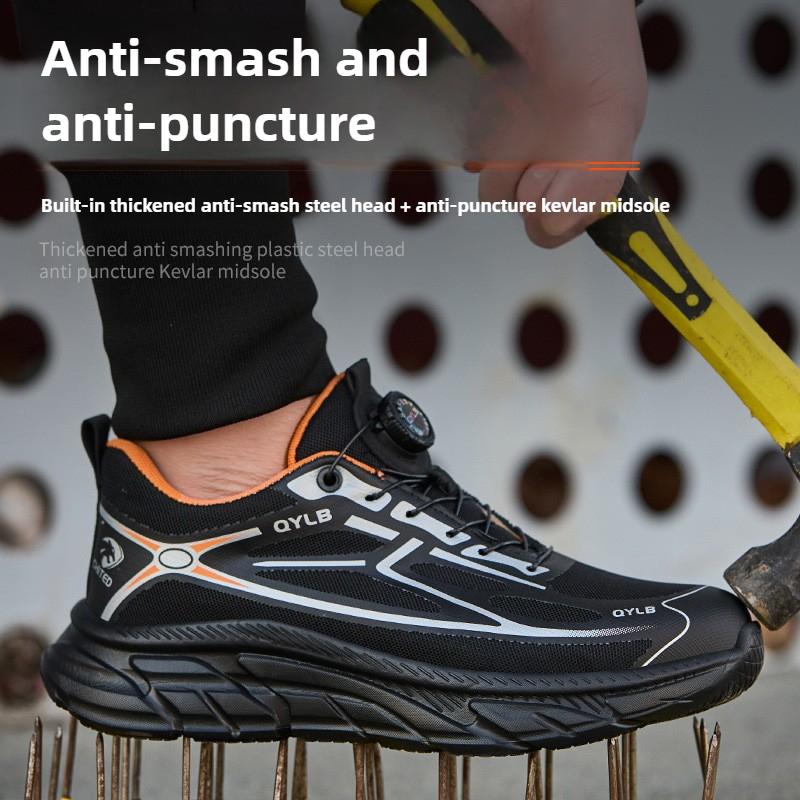 Non-slip Light Safety Shoes with Rotary Button Breathable Work Shoes Men Industrial Construction Comfortable Safety Toe Sneakers