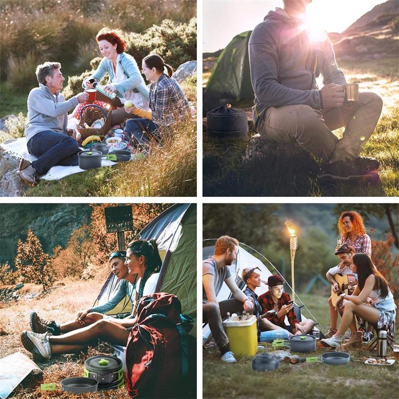 Kit da Campeggio Portatile da 14 Pezzi Set da Cucina da Esterno in Alluminio per Viaggi Escursionismo Picnic Barbecue Attrezzatura da Tavola