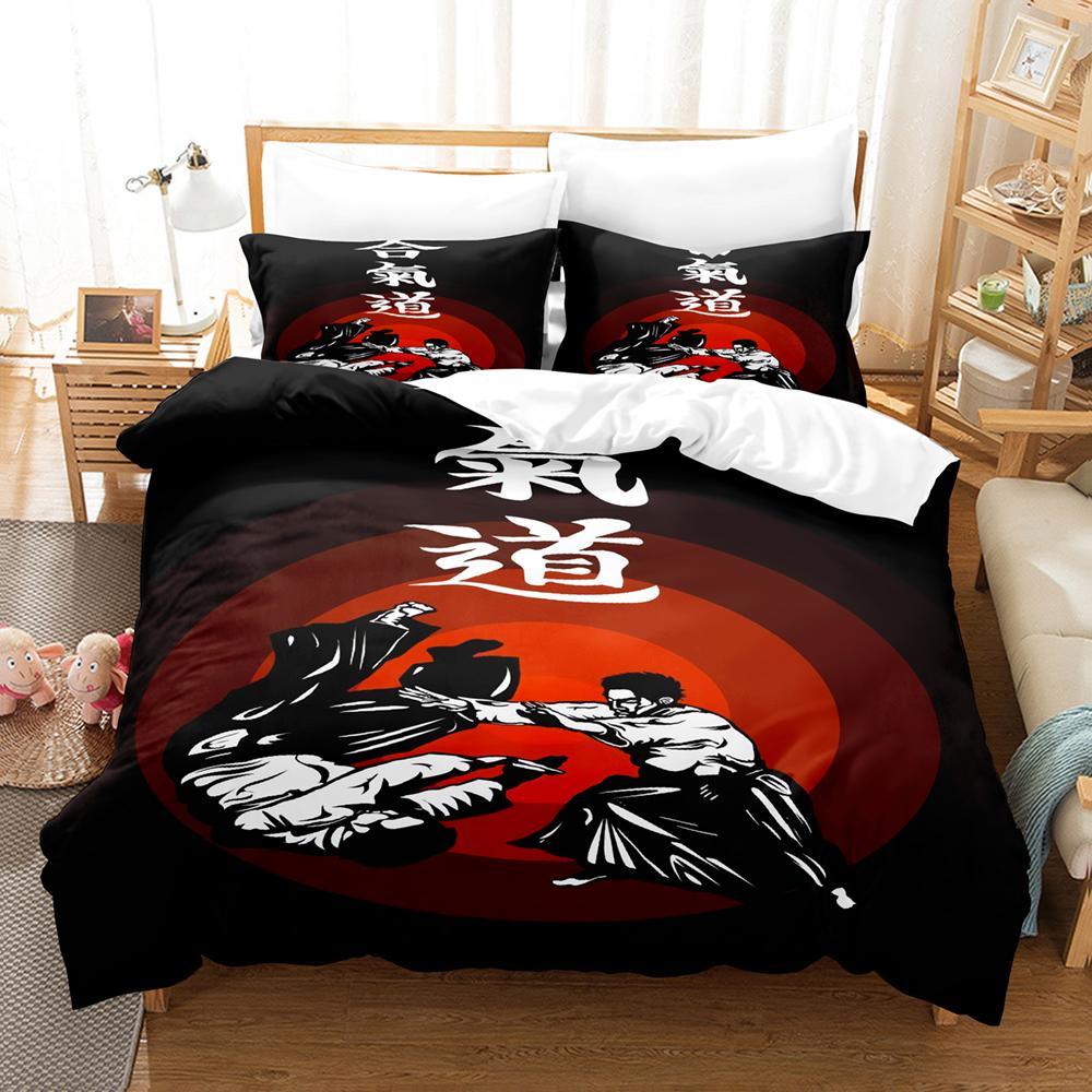 Aikido Bedding Set Japanese Martial Art Duvet Cover + 2 Pillowcases Polyester Home Textile Bedroom Decor Bed Linens