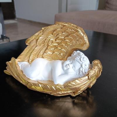 White Sleeping Angel Statue with Wings Figurine for Home Living Room Garden Shelf Mantel Decor Decoration Gifting Item