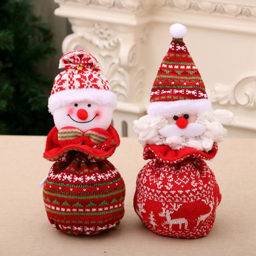 Christmas Knitted Doll Gift Bags, Reusable Sweet Bags, Snowman And Snowflake Shapes, Storage For Party Decorations, Festive And Holid