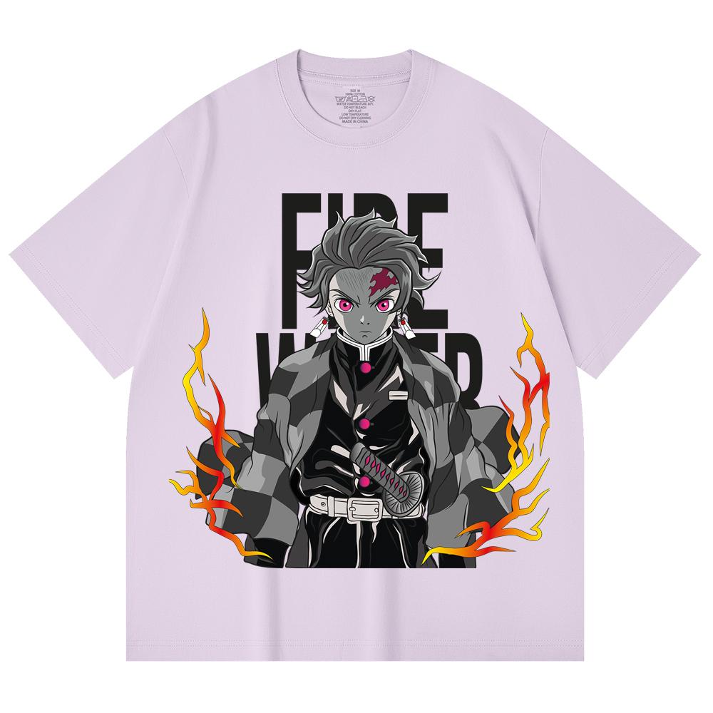 230 Gsm 100% Cotton Demon Slayer V116 Tanjiro Print Unisex Heavy Cotton T Shirt