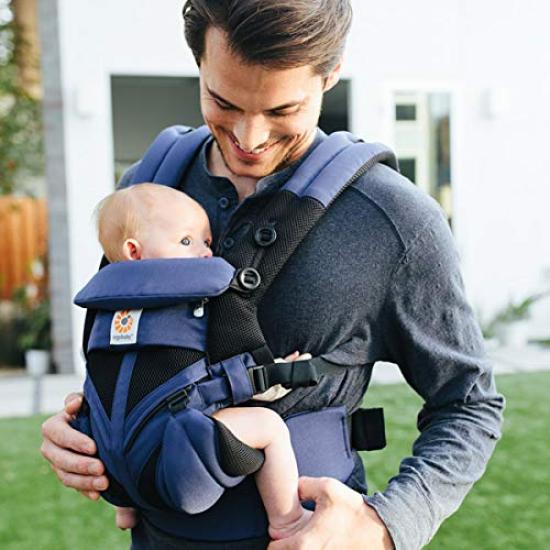 Marsupiu Ergobaby Ergobaby Mesh Piggyback, cu orientare înainte, cu prindere directă, garanție produs original japonez, Marsupiu potrivit pentru creștere, Omni 360 Cool Blue 0