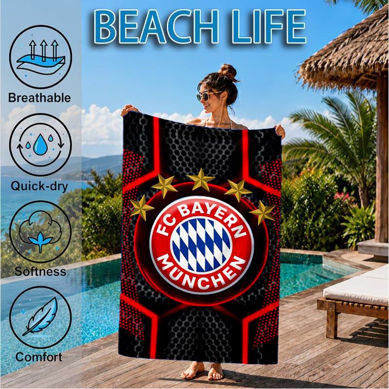 Munich FC Crest Printed Microfiber Beach Towel, Soft And Absorbent, Quick-Dry, Ideal for Summer Travel, Beach Essential, Swimming Pool