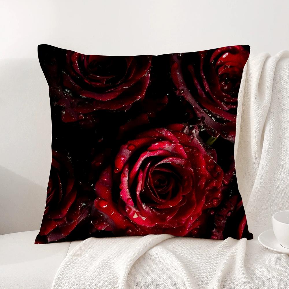 Hot Rose Cushion Cover Natural Linen Organic Fabric DoubleSided Printing Sofa Home Decor Breathable Bed Pillow