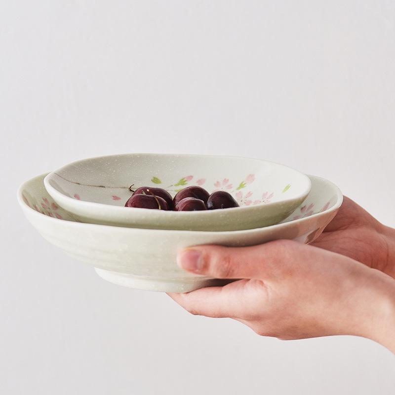 Cherry Blossom Ceramic Bowl & Plate Set: Includes Rice Bowl, Soup Bowl, Large Plate, Dish Plate, and Large Noodle Bowl - Japanese Imported.