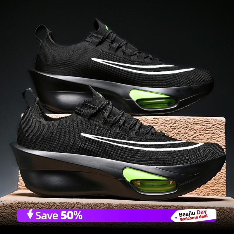 

Мужские спортивные кроссовки для бега с карбоновой пластиной для марафона на воздушной подушке, дышащие, легкие, удобные, атлетические, нескользящие 46 чёрный