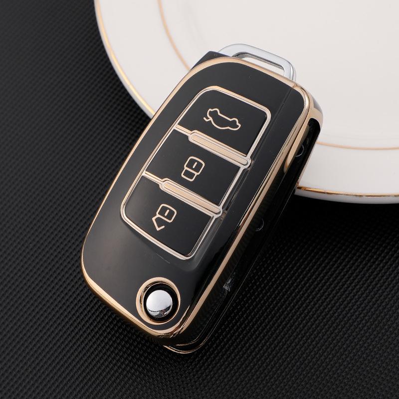 Высококачественный ТПУ гальванизированный чехол для ключа для автомобилей Geely - Серебристая кромка, Полное покрытие, Женский стиль чёрный