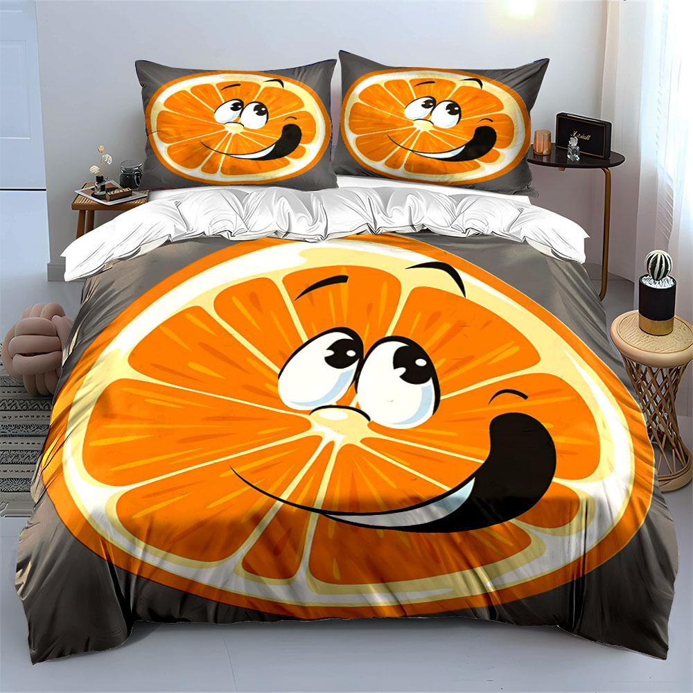 "Cartoon Orange Decor Set" Soft Skin-Friendly Bedding Set Includes 1 Duvet Cover And 2 Pillowcase Gift