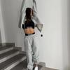 European and American Sports Women's Suit, Zipper Cardigan, Solid Color Top, Long Lace-up Casual Pants Two-piece Set