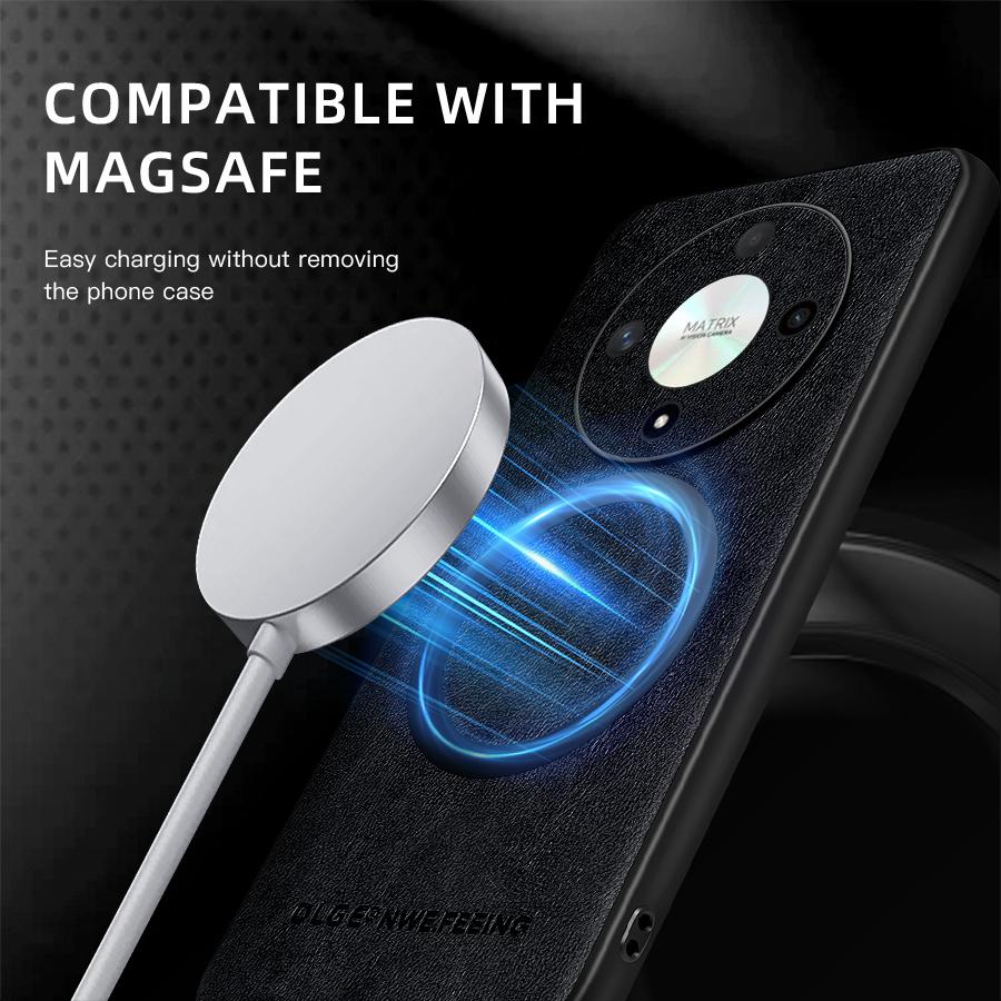 Classic Leather Wireless Charging For Magsafe Magnetic Case For Honor Magic6 Lite Magic 6 Lite X9B HonorX9B 5G Soft Back Cover