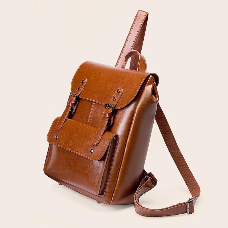 

Large Capacity Women s Backpack Neutral Backpack Leather Cowhide Computer Backpack чорний