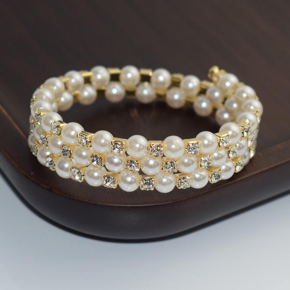 2023 Korean Style Pearl & Rhinestone Open Bangle for Women