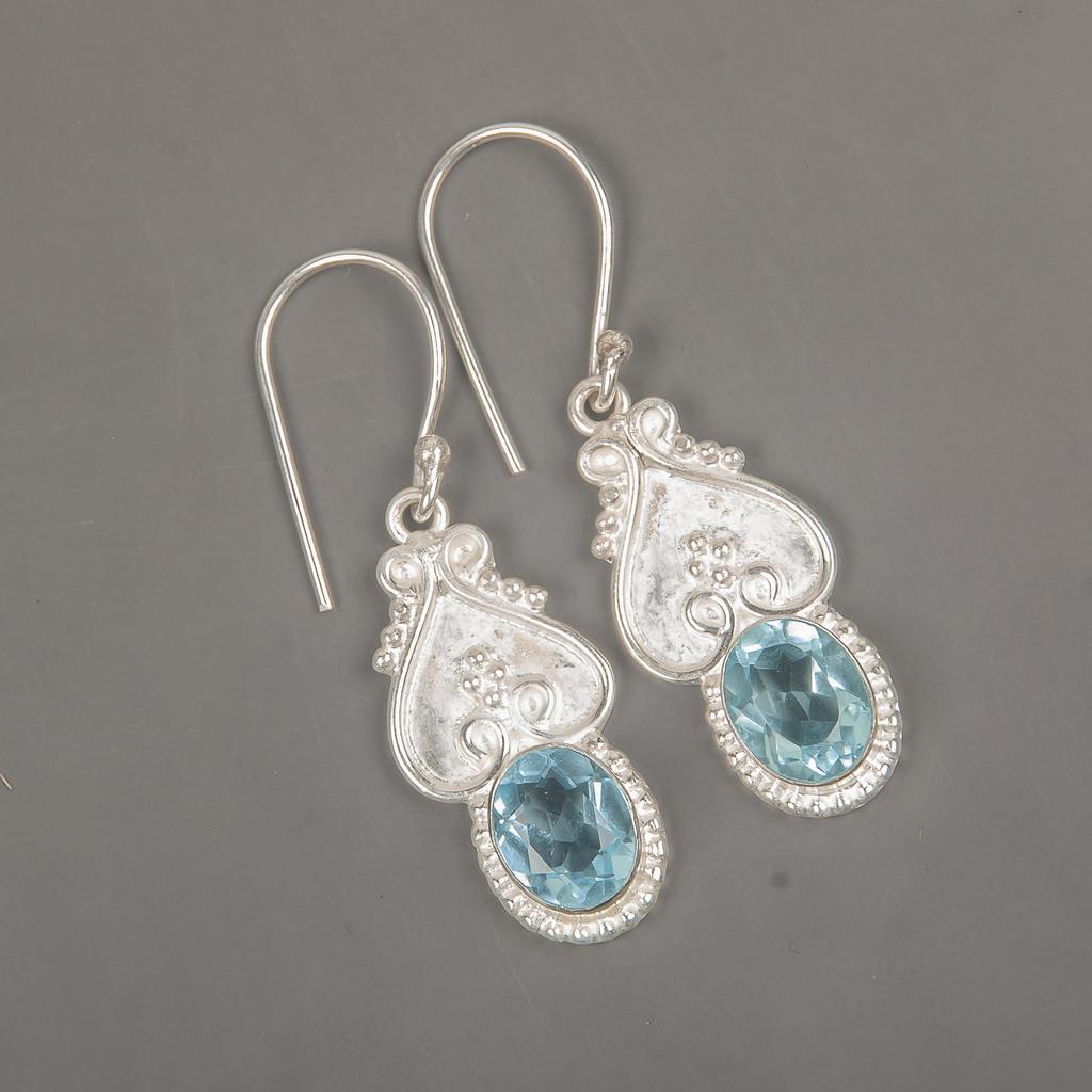 Sky Blue Topaz Gemstone Earring, Handmade Gorgeous Jewelry, 925 Solid Sterling Silver Jewelry, Bohemian Earrings For Wedding Gift