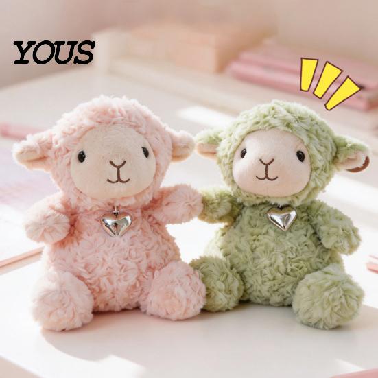 Comforting Sensory Toy Cute Sheep Plush with Heart Pendant, Macaron Color Lamb Doll Valentines Day Gift for Her Comfort & Cuddling, Soft