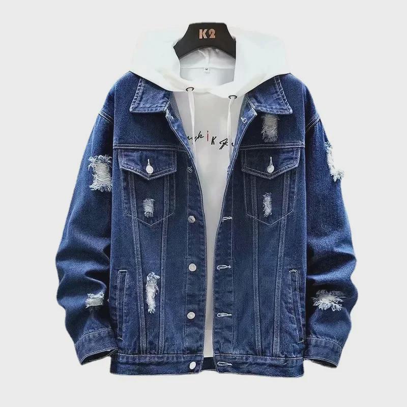 Jeansjacke im koreanischen Stil für Herren – trendige, lässige Herbst-Passform mit Used-Details