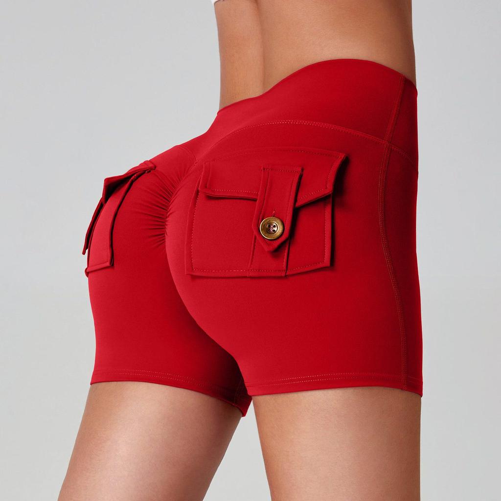 Women's High Waist Peach Butt Yoga Shorts with Pocket - Quick-Dry, High Elastic Fitness Running Pants