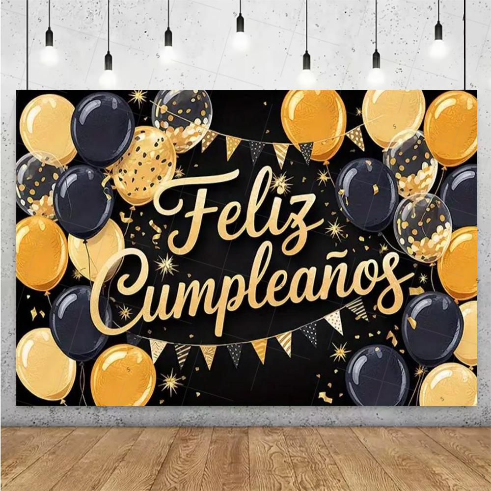 Happy Theme Background In Spanish, Party Decoration with Colored Globes, Background Banner, Gift for Children, Photo Session