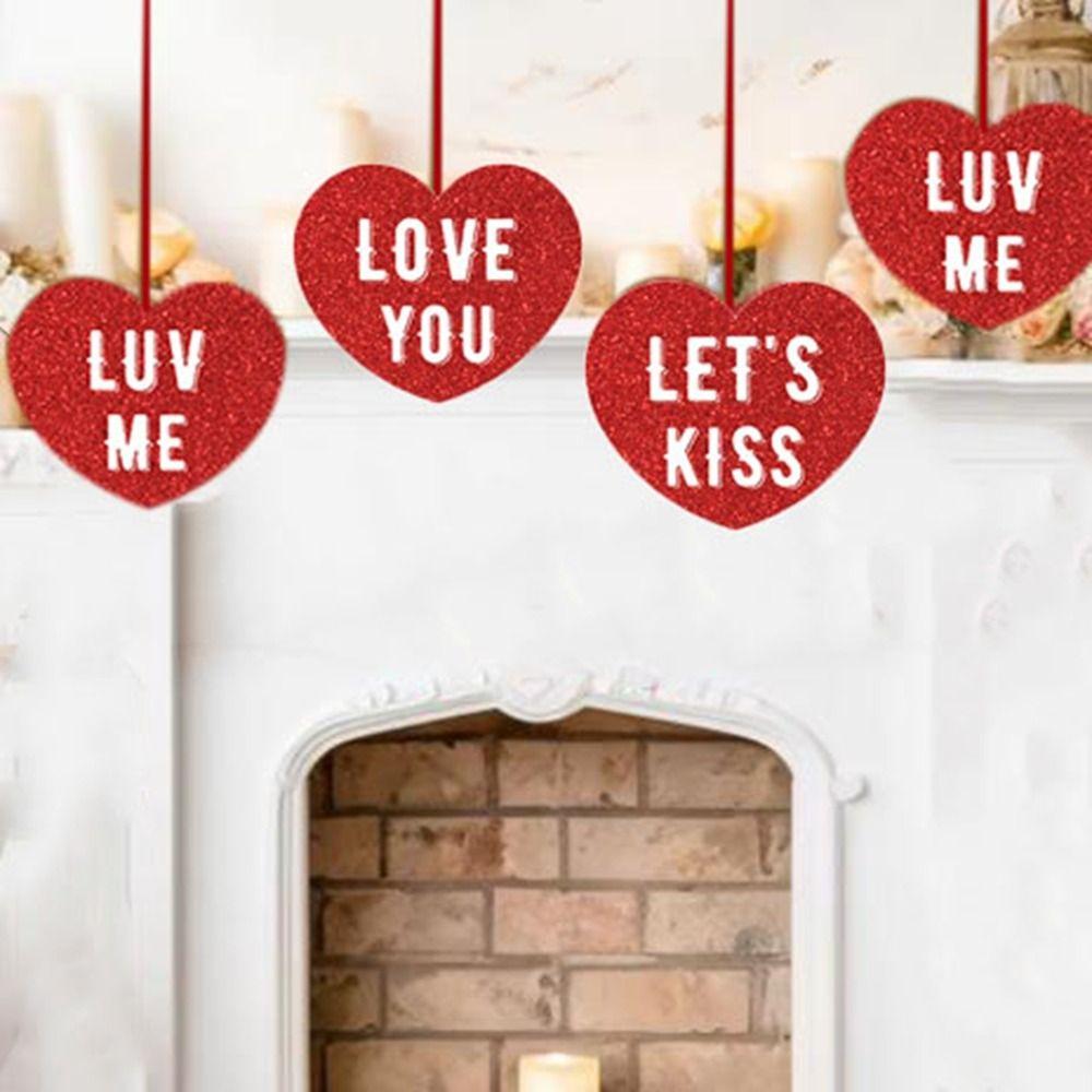 16Pcs Paper Valentine's Day Hanging Heart Pendant Decorative Red Love Heart Charm with Ribbon Funny Valentine's Day Decoration