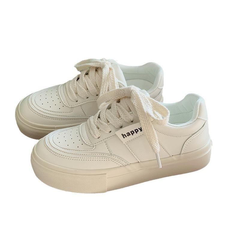 Casual Little White Shoes Autumn New Round Head Retro Lace-up Sports Shoes College Style Color Matching Thick Baseplate Shoes Women