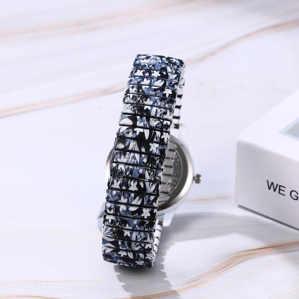 Stylish Analog Elastic Stainless Steel Floral Print Quartz Bohemian Fashion Accessory Perfect Gift for and Day Cute, Waterproof, One-Size-Fits-All