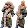 Womens Faux  Winter Jacket  Hooded Coat Fishtail Long Sleeves Overcoat