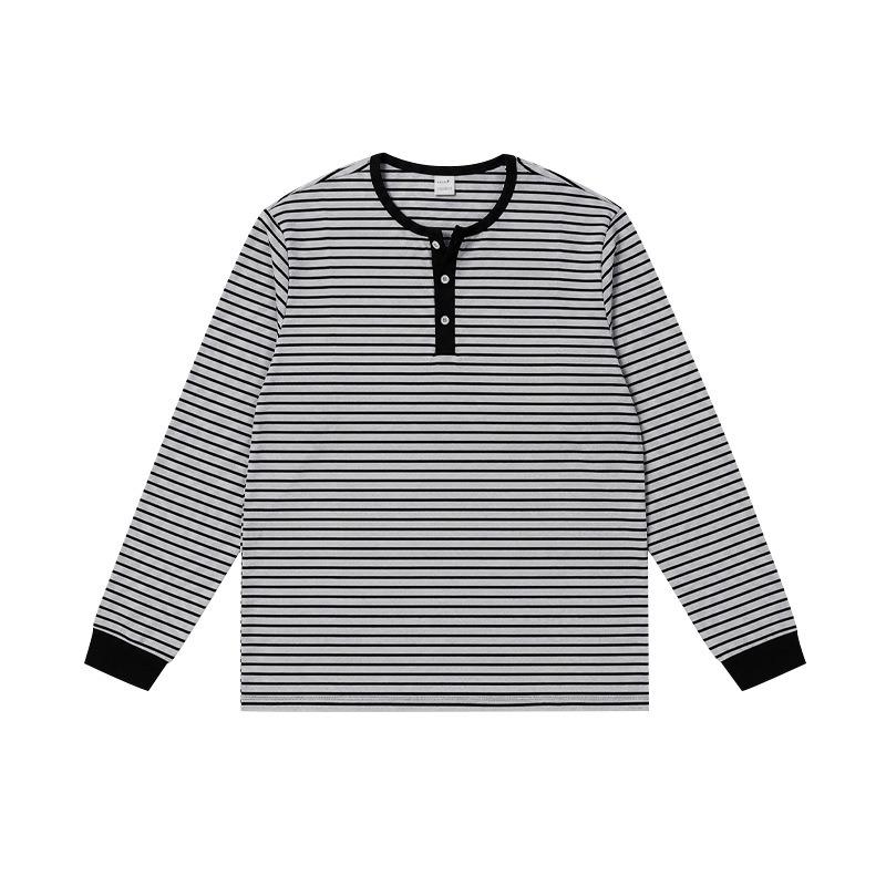 Men S Autumn Striped Henley Long Sleeve T Shirt