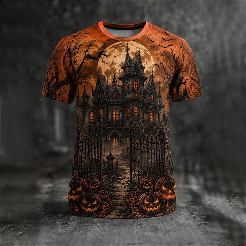 Halloween Men's Optical Illusion Skeleton T-Shirt Short-Sleeve T-Shirt 3D-Printed Crew Neck Shirt Horror Theme Streetwear Top