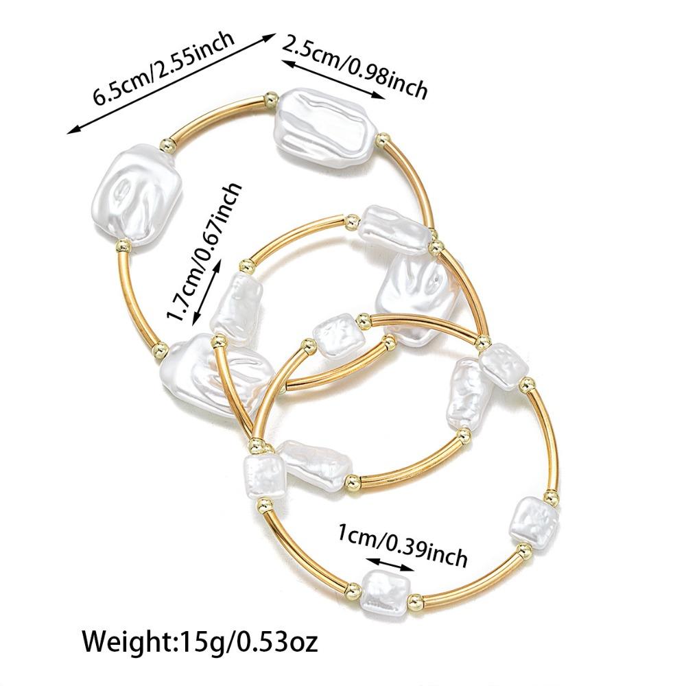 3pcs Set Temperament Luxury Irregular ABS Imitation Pearl Elastic Bracelets for Women Fold Wear Multi-piece Bangles Jewelry Sets