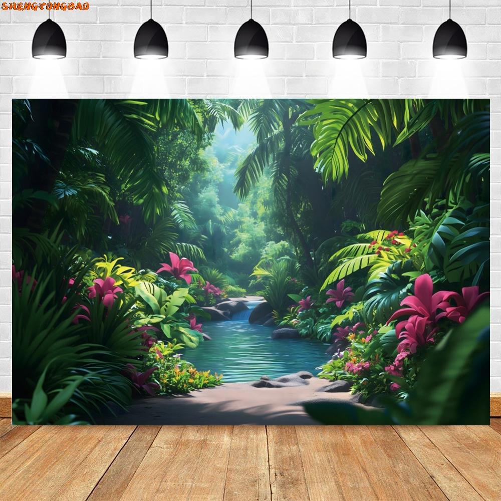Tropical Rainforest Backdrop Green Trees Baby Shower Birthday Party Portrait Photography Background Wall Decor Photostudio Props