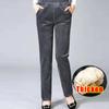 Autumn Winter Plush Thick Thin Elegant Women's Pants High Waist Fleece Pencil Pants Women Corduroy Leggings Office Lady Trousers