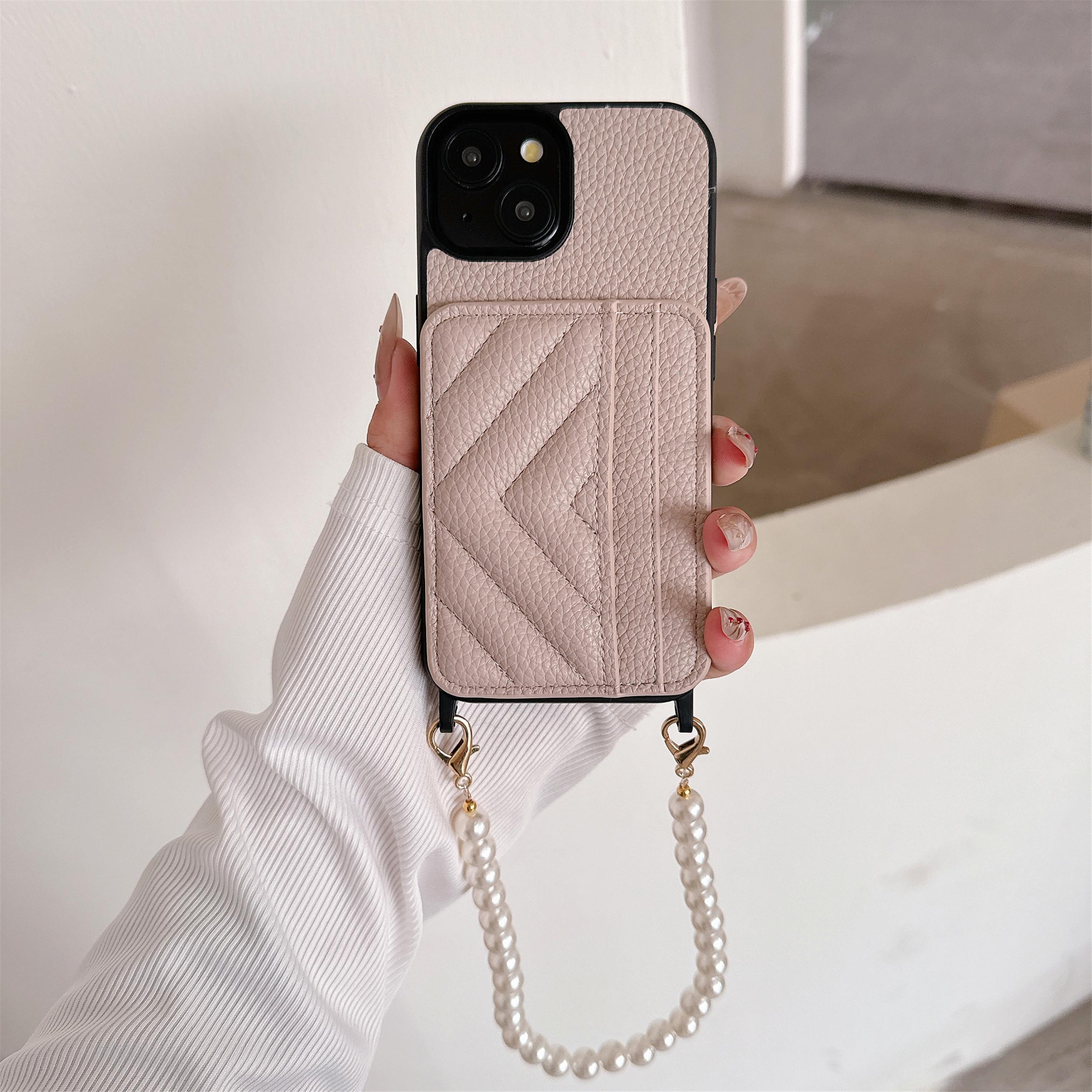 

Ремешок Кожа Бусина Наручный Ремешок Обложка-кошелек для IPhone 15 14 Plus 13 12 11 Pro Max Чехол для телефона с держателем для карт Ударопрочный For iPhone 12