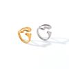 European & American Titanium Steel Heart Hollow Double-Headed Versatile Open Ring, 18K Gold Plated
