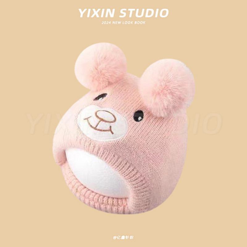 Autumn and Winter Boys and Girls Children's Hats Baby Hats Cute Cartoon Bears Plush Hats Thermal Hats Ear Protectors Knitted Hats