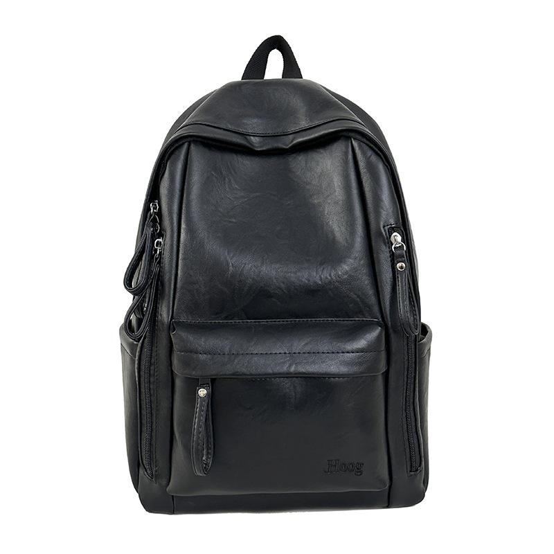 Schoolbag Retro Leather Backpack Female Simple High School College Student Schoolbag Large Capacity Leisure Commuter Travel Computer Backpack